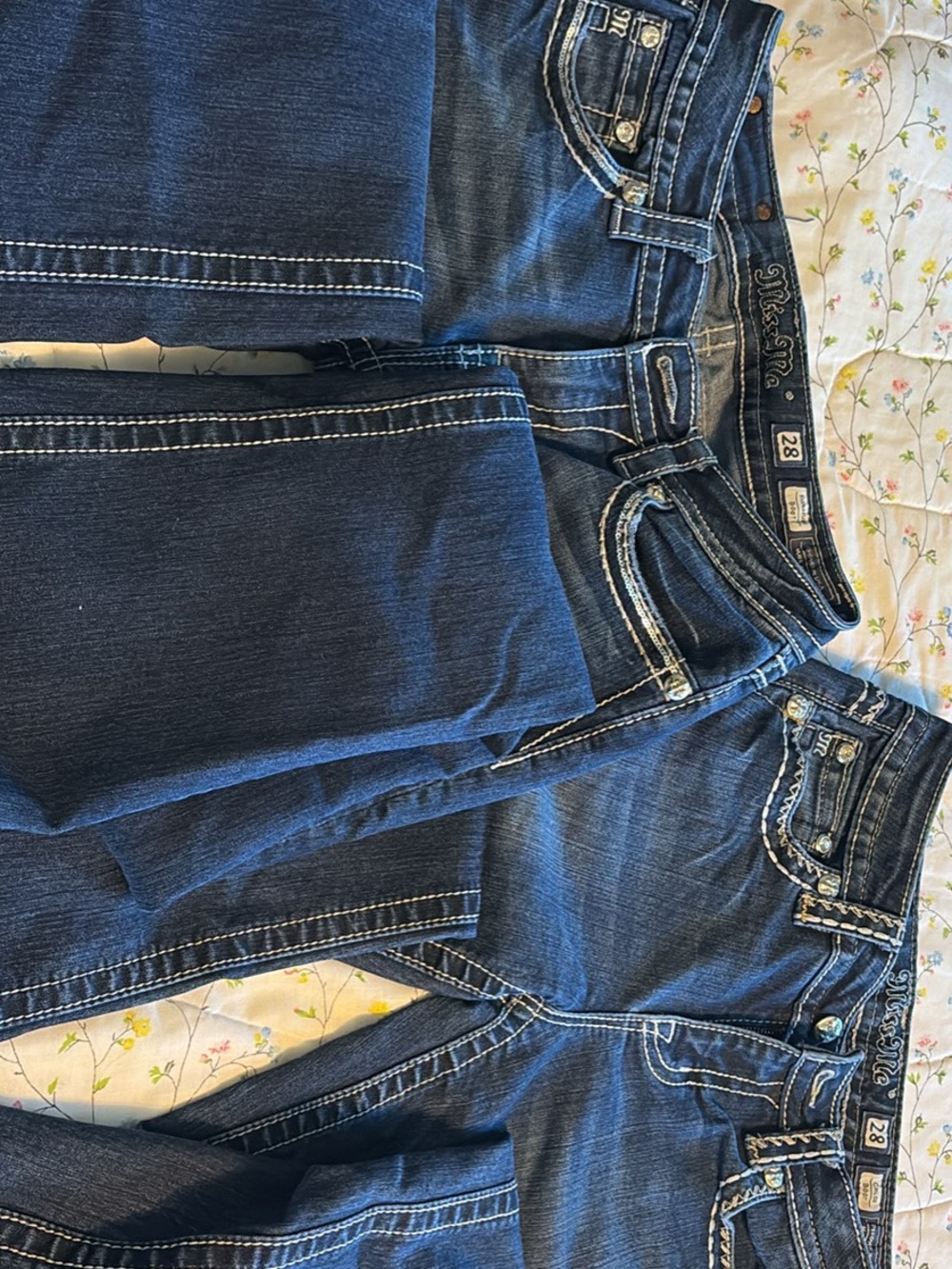 Miss Me Blue Boot Cut Jeans with Contrast Stitching